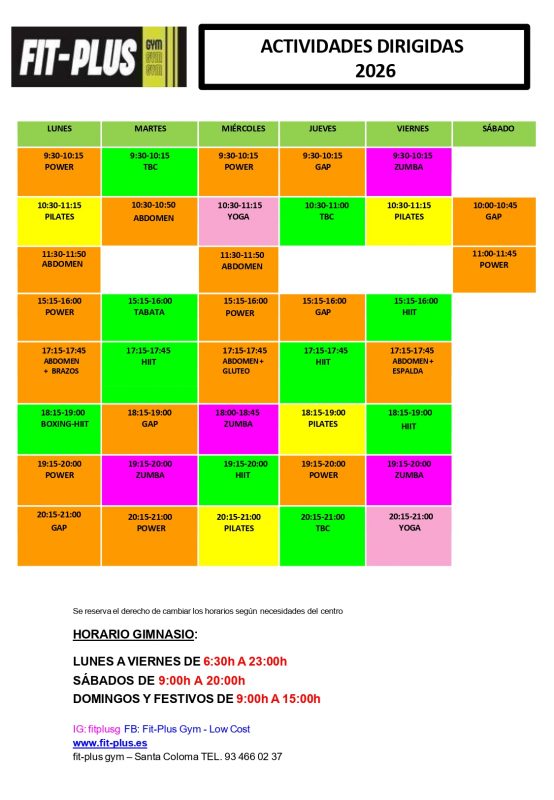 Horario Gimnasio Low Price Fit Plus Santa Coloma